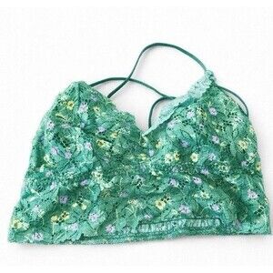 victoria secret pink lace bralette bra Small cross strap strappy green floral
